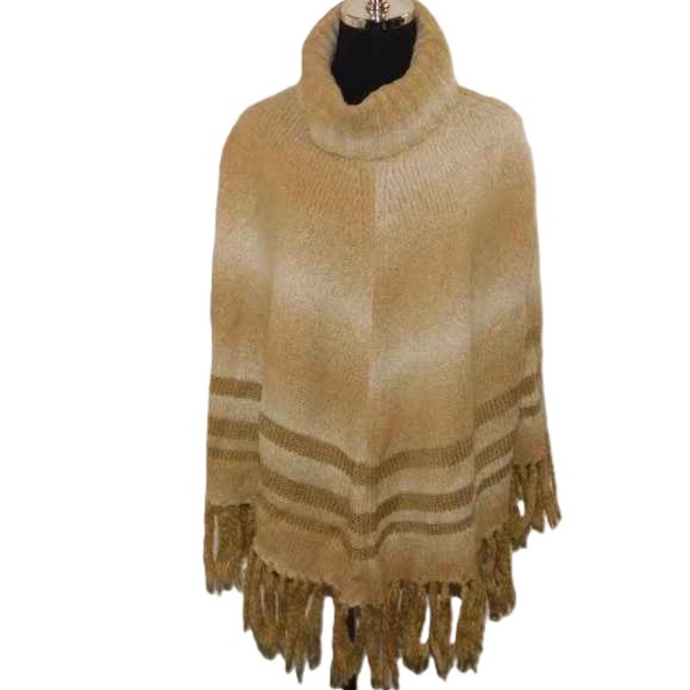 A/Line Wool Blend Knit Pancho Size Medium Cowl Neck Fringe